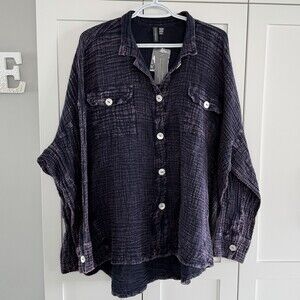 Shannon Passero Vivia Top  OS Ink Purple Cotton Gauze Button Up Lagenlook M/L
